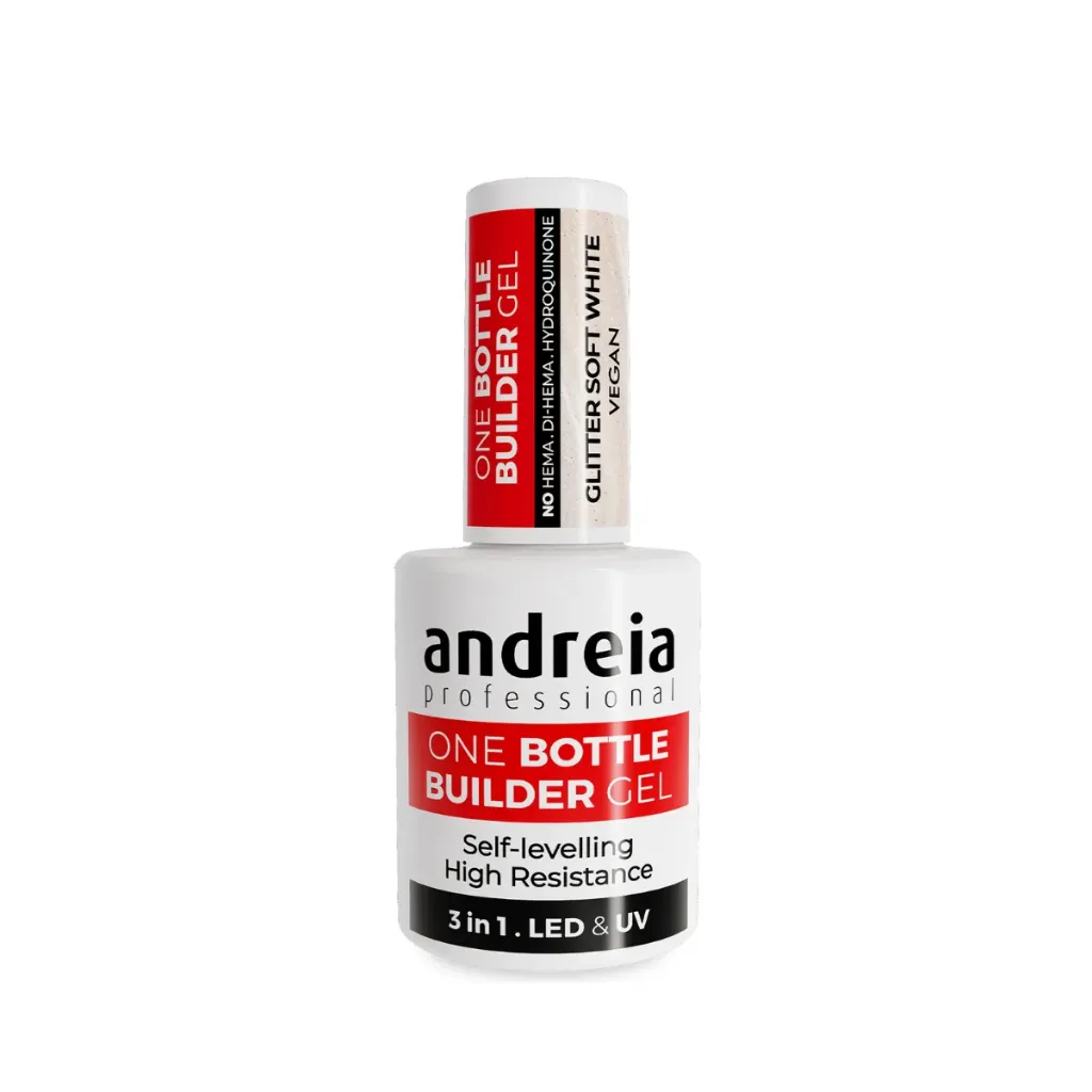 [5603927896166] One Bottle Builder Gel 3in1 "Low Viscosity" Andreia Professional - "Glitter Soft White" 14ml